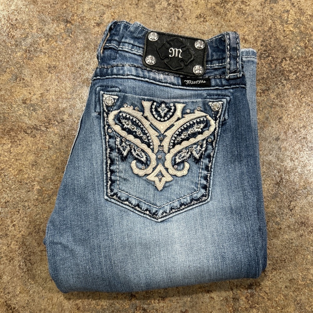 Vintage Y2k Miss Me Jean Size 30x33 Stones Low Rise Western Light Wash Bootcut